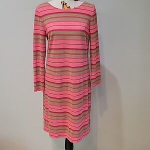 BANANA REPUBLIC pink & metalic gold striped dress.   Size 16 tall.